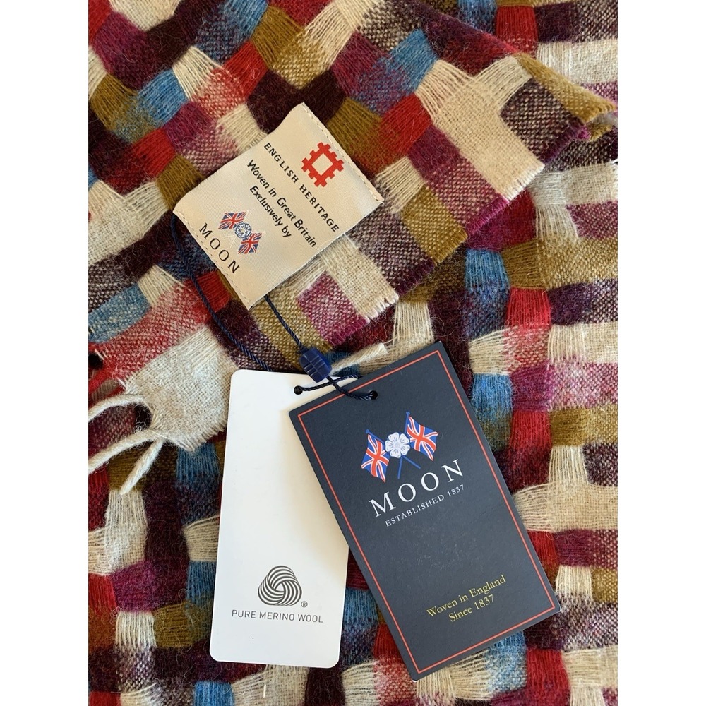 NWT English Heritage Abraham Moon Merino Wool Scarf Colourful Weave Patchwork - Picture 2 of 7